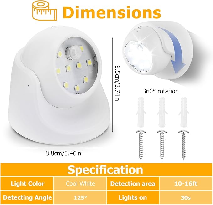 Motion Sensor Outdoor Lights - Outdoor Motion Sensor Light Battery Operated Wireless Spotlight Motion Detector Security Light Auto On Off for Sheltered Porch Stair Hallway Garage Wall Shed (1 Pack)
