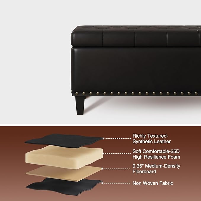 Storage Ottoman Bench,51-Inch Large Storage Bench for Bedroom End of Bed, 30 Gallons Faux Leather Ottoman with Storage for Bedroom, Living Room, Entryway, Black