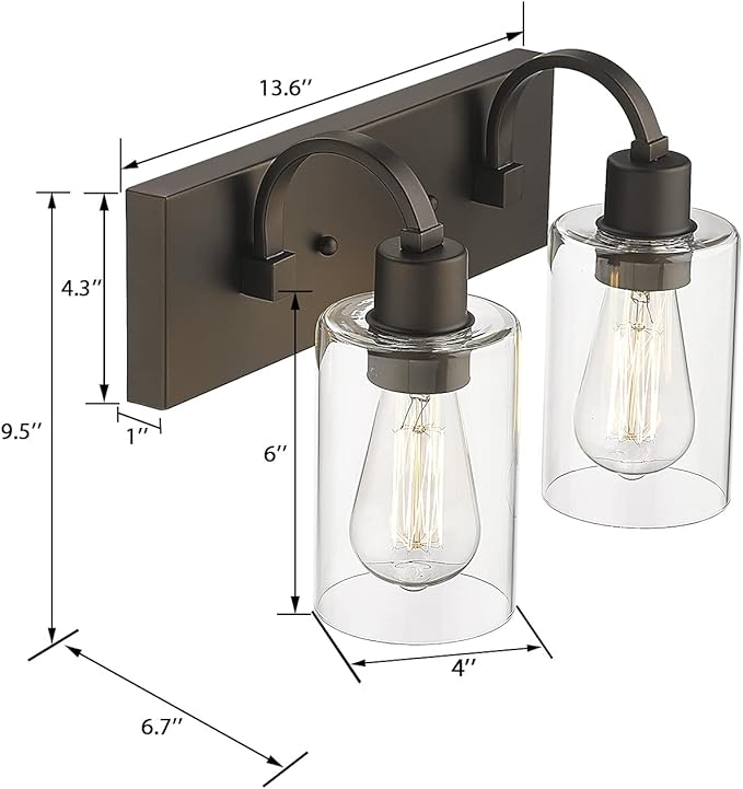 Emliviar Vanity Light for Bathroom - 2-Light Wall Sconce Lighting in Oil Rubbed Bronze Finish with Clear Glass, YCE237B-2W ORB