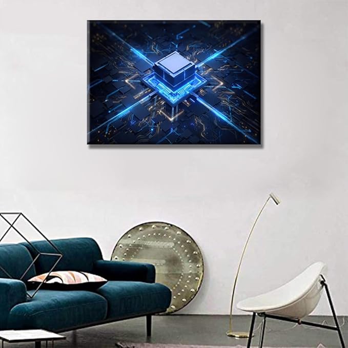 LSIUHWUWI Canvas Wall Art Motherboard Digital Chip Wall Art for Living Room Circuit Board Wall Decor Art Wall Paintings CPU Concept Modern Artwork for Office Home Decor Ready to Hang 20x28 INCH