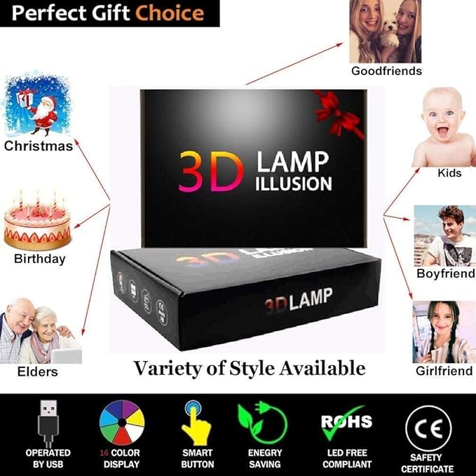 3D Boxing Gloves Night Light 16 Colors Changing USB Powered Remote Control Touch Switch Decor Lamp Optical Illusion LED Table Desk Lamp