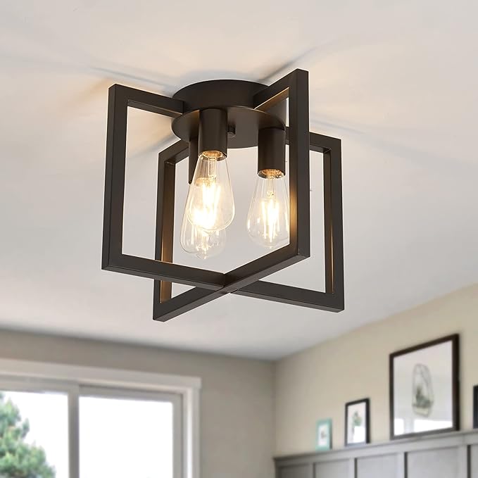 ZGLAOJT 3-Lights Ceiling Light Fixture,Industrial Black Semi Flush Mount Chandelier,Ceiling Lighting for Kitchen Living Room Bedroom Farmhouse Hallway Foyer
