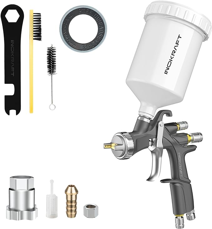 InoKraft D1 LVLP Air Spray Gun Basic Kit, Ease of use, Paint Gun for Cars & House DIY Painting, 1.3mm Nozzle, with Paint Sprayer Accessories