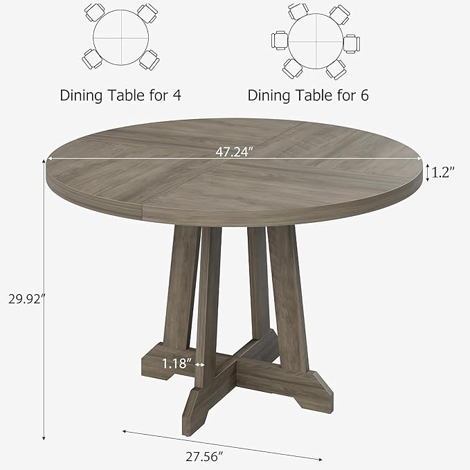 GarveeHome Round Dining Table for 4,Kitchen Dining Room Circle Dinner Pedestal Table,Space Saving Wood Kitchen & Dining Room Furniture,47-inch Diameter