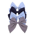 4 PCS Sailor Bow Hair Clips for Kids Girls Women Linen cotton Hair Bow Alligator Clips Baby Toddler Girl Mom Hair Accessories (Blue/Grey)