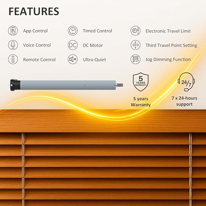 DC24V Matter Over WiFi Smart Blinds Motor 45mm, Motorized Roller Shade Kit Awning Opener, Works with Apple Home/Alexa/Google Home/SmartThings (50 N.m for Φ60mm（2-3/8"） Octagonal Tube)