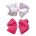 5 Inch Grosgrain Ribbon Bow Hair Clip for Baby Girls, Alligator Clips Hair Barrettes, Moonstitch Edge Hair Bows for Toddlers (White + Hot Pink)