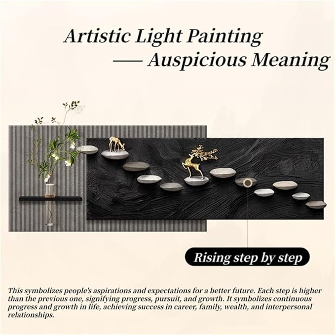3D Sandstone Texture LED Wall Art with Vase, Plug-in Auspicious Modern Meditation Wall Hanging Sculpture, Minimalism Artwork Decor for Living Room Bedroom Meditation Space(B,100x33cm)