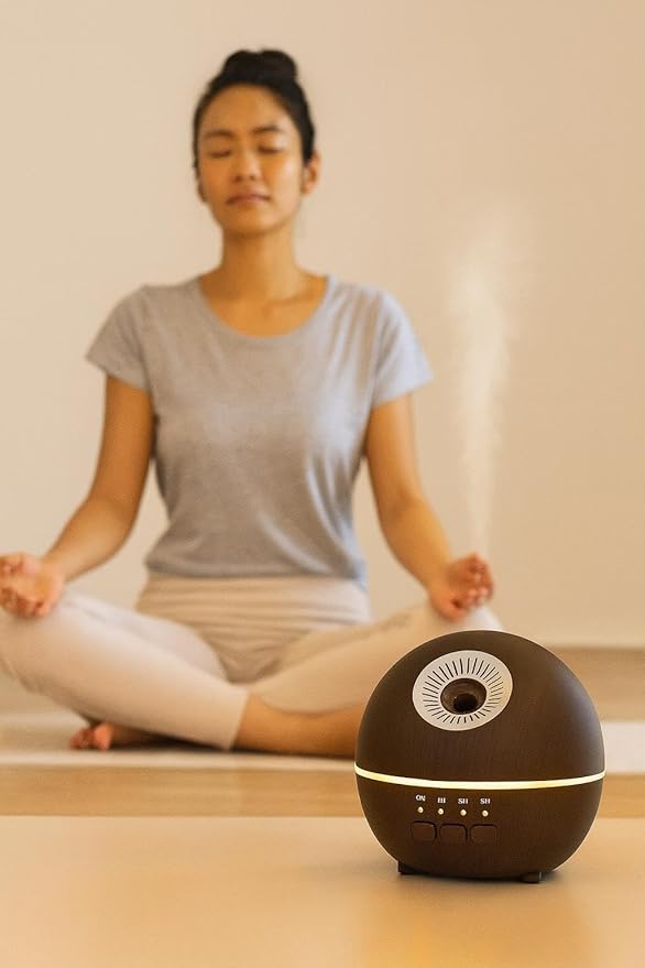 2-in-1 Air Humidifier & Aroma Diffuser Home Fragrance Room Decor Essential Oil Diffuser Humidifiers for Bedroom LED Light Color Changing Car Air Freshener (Dark Wood-2)