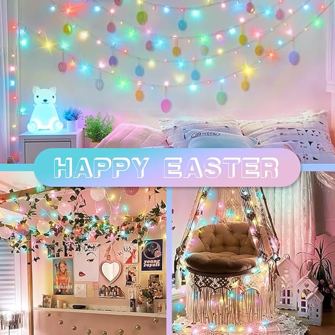 LAMPHOME Pastel Easter String Lights, 66ft 200 LED Waterproof Easter Lights, 16 Modes Colorful Christmas String Lights Plug infor Outdoor & Indoor,Wedding Party Bedroom Wall Decoration