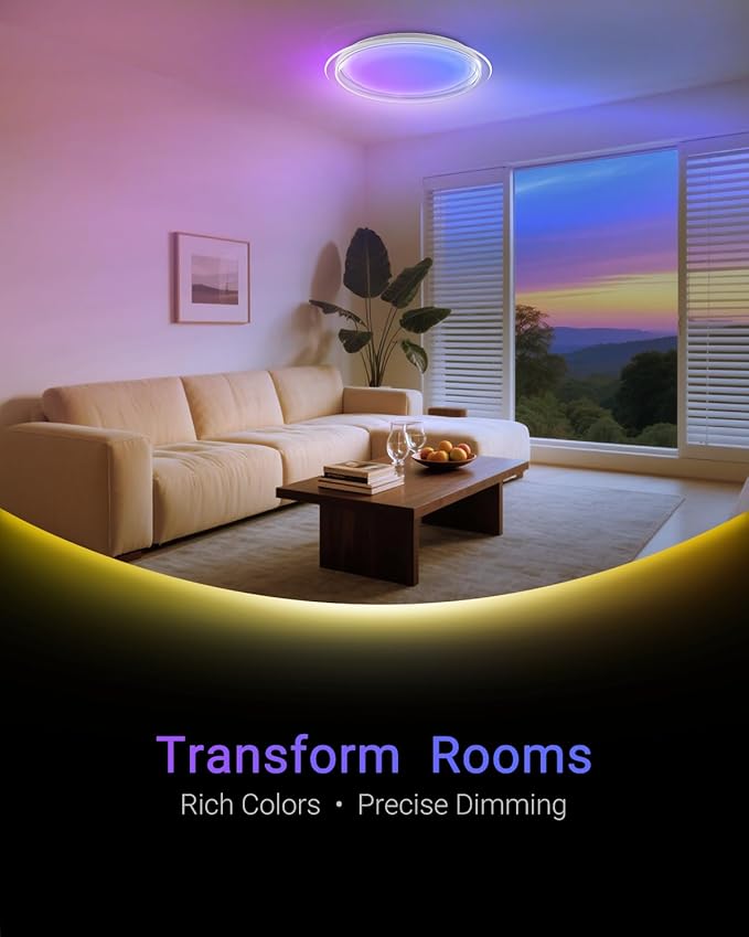 1-Pack, 21 inch Smart LED Music Ceiling Light with Bluetooth Speaker, Compatible with Alexa & Google Home, Color Changing RGB Dimmable Light for Living Room, Bedroom, Kitchen