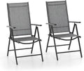 MFSTUDIO Patio Folding Dining Chairs Set of 2, Outdoor Patio Chairs, Portable Grey Sling Patio Chairs, 7 Levels Adjustable Sling Back Chairs for Garden Lawn Deck