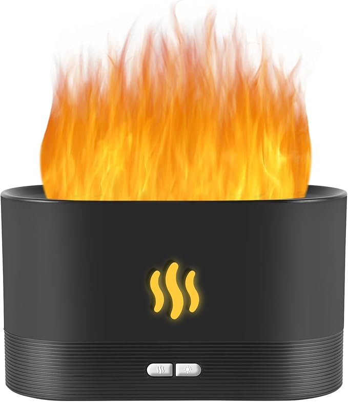 Flame Diffuser Humidifier-Auto Off 180ml Essential Oil Diffuser-2 Modes Brightness Aroma Humidifier with Fire Flame Effect for Home,Office,Spa,Gym (Black)