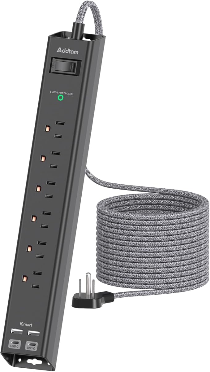 Surge Protector Power Strip 15 Ft Cord, Ultra Thin Flat Extension Cord with 6 Outlets 4 USB Ports(2 USB C), Flat Plug Power Strip, 15 Ft Long Power Cord, Home Office College Dorm Room Essentials