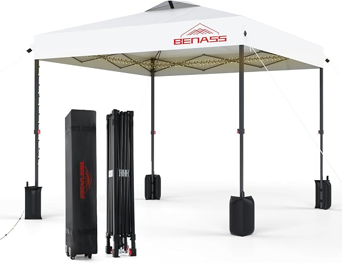 10x10 Pop Up Canopy, Easy Up Canopy Tent, Heavy Duty Tents for Parties, One Person Set Up Event Tent, White