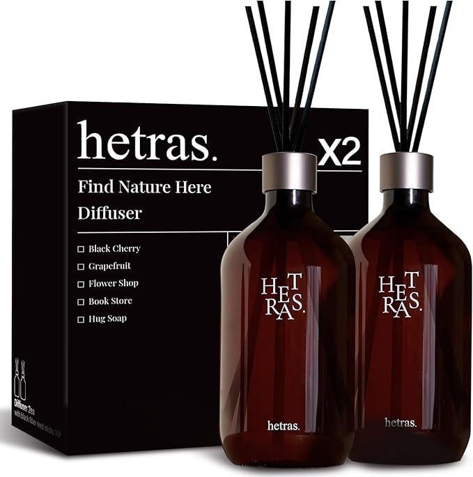 hetras Premium Reed Diffuser Set 16.9 fl.oz. 2 Pack | La Tulip Shower -Tulip & Magnolia Scent | Long-Lasting Luxury Fragrance with 10 Reed Sticks for Home & Office | Gifts for Loved One