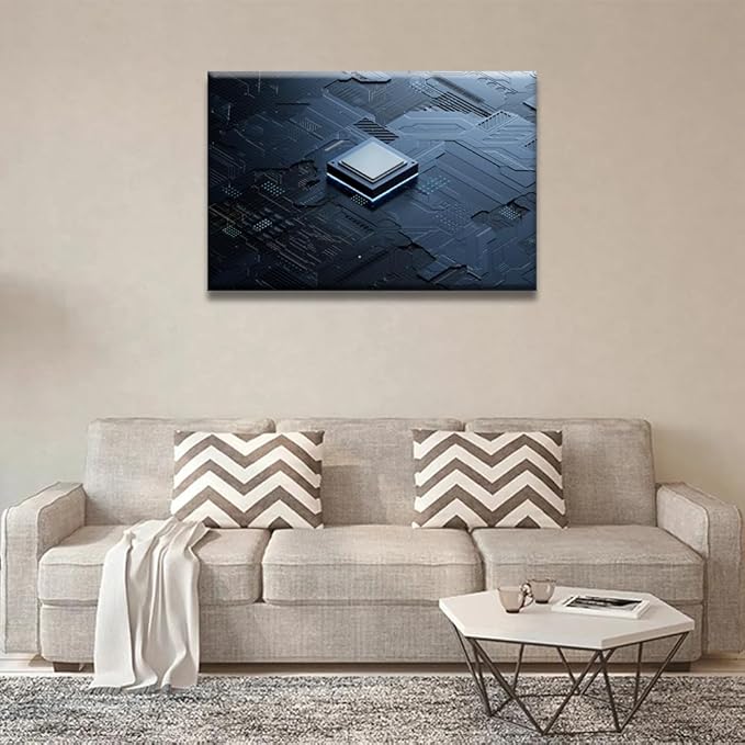 Central Computer Processors CPU Canvas Wall Art Technology Digital Wall Art for Living Room Paintings Posters Modern CPU Home Decor Framed Wall Art Decorations 24x36 INCH
