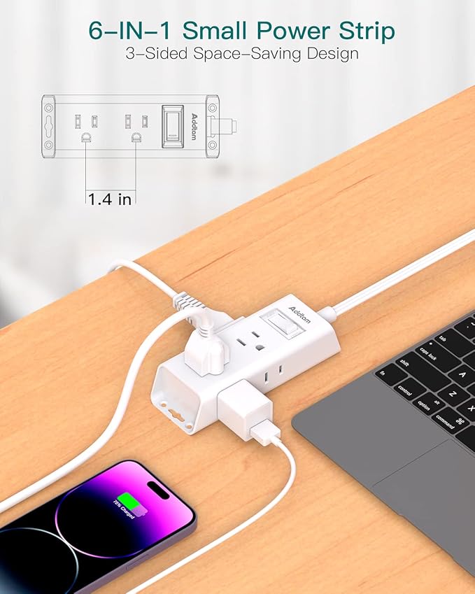 Cruise Ship Essentials, Flat Plug Power Strip, Addtam 3FT Ultra Flat Extension Cord with 6 Outlets Extender, No Surge Protector for Cruise Ship, Travel, Dorm, Home Office, ETL Listed