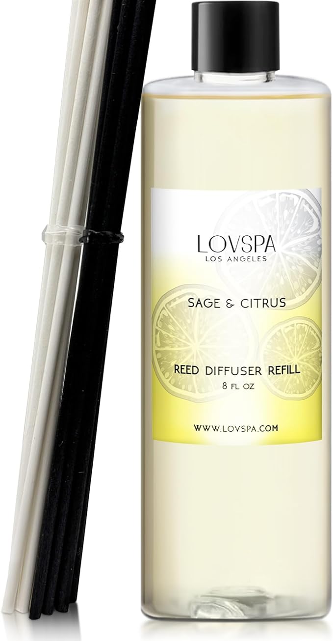 LOVSPA Sage & Citrus Diffuser Oil - Essential Oils for Diffuser Refill & Air Freshener Room Spray - Long-Lasting & Natural Home Fragrance, Scented Oil for Diffusers, USA Made, 8 oz