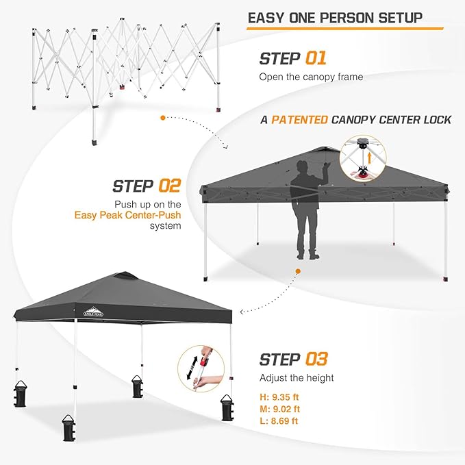 EAGLE PEAK Pop Up Canopy Tent with Wheeled Carry Bag, 8 Stakes, 4 Ropes, 4 Weight Bags, Easy Set Up Tent Canopy, 10x10 ft, 100sqft of Shade, Gray
