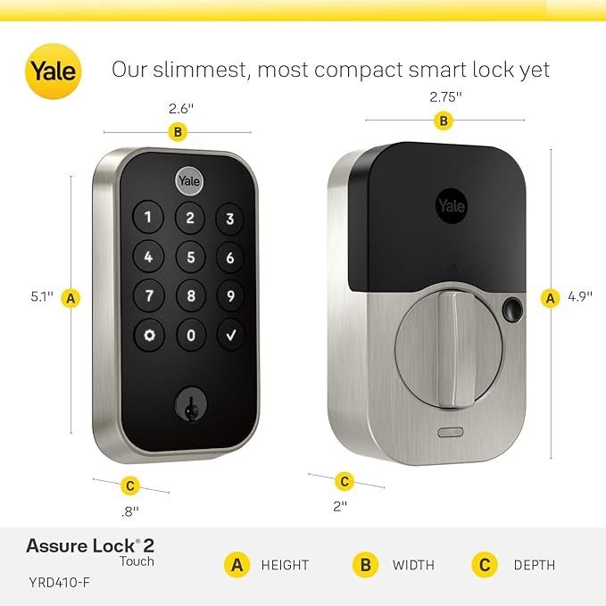 Yale Assure Lock 2 Touch Deadbolt, Lifetime Brass Keyed Smart Entry Door Lock with Bluetooth Connected Keypad and Fingerprint Scanner for Code Entry (No Wi-Fi), YRD410-F-BLE-P05