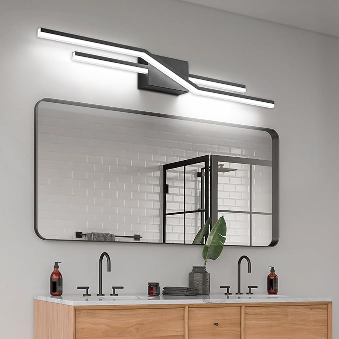 SOLFART Bathroom Lighting Fixtures Over Mirror 40 Inch Dimmable Matte Black Vanity Lights Modern Bathroom Light