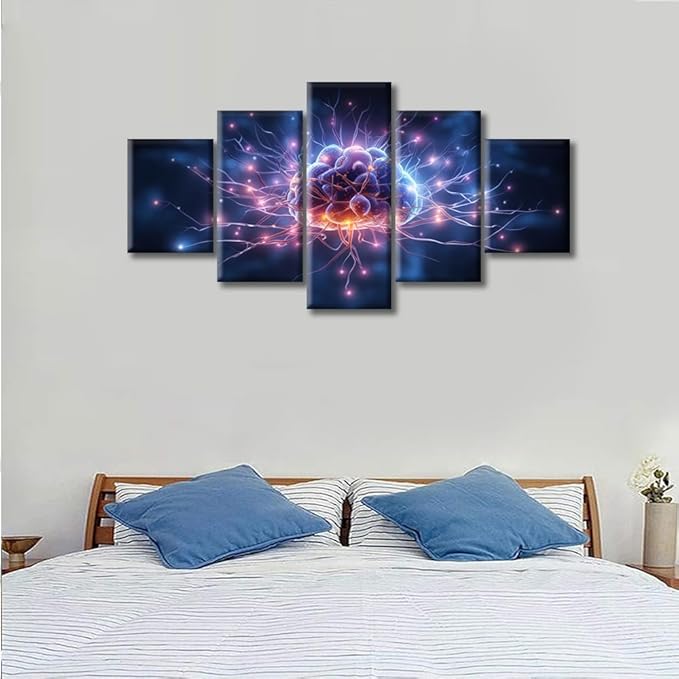 Wall Decor Brain Nervous System Canvas Wall Art Luminescent Junction Nerve Modern Artwork for Office Brain Picture Print on Canvas Framed Ready to Hang for Living Bedroom, (60"Wx32"H)