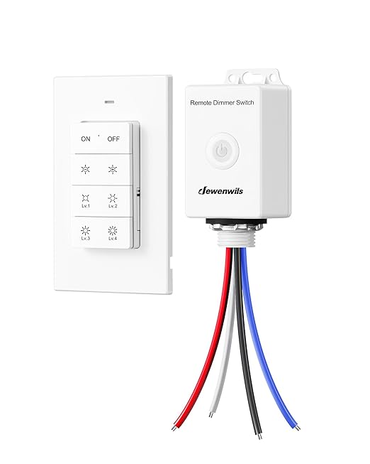 DEWENWILS Wireless Dimmer Switch Kit, Single Pole Outdoor Wireless Light Switch and Receiver Kit, No Wiring, No WiFi, 100FT Remote Control Switches for Outdoor Lighting