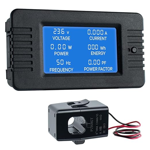 AC 80-260V 100A Multi-Function Power Monitor LCD Digital Display Voltage Current Frequency Power Factor Energy Meter Ammeter Voltmeter with Split Core Current Transformer