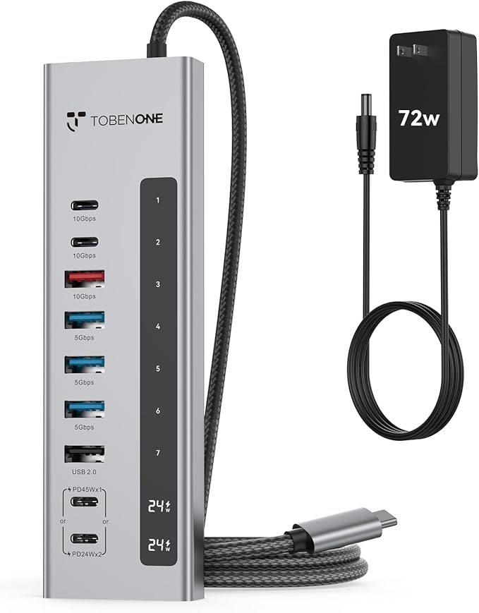 TobenONE Powered USB C Hub, 11-in-1 10Gbps USB C Splitter with 5 USB-A and 5 USB-C, 72W Adapter, 100W PD-IN, 45W USB C Charging Port, USB C Expander for Laptop/PC, MacBook, iPad,Phone(Not for Monitor)
