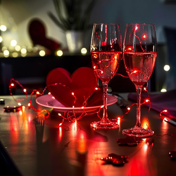 JMEXSUSS 8 Pack 50 LED Christmas Fairy Lights Battery Operated String Lights, 16ft Red Twinkle Fairy Lights Indoor Outdoor Waterproof for Mason Jars Bedroom Party Wedding Christmas Decorations