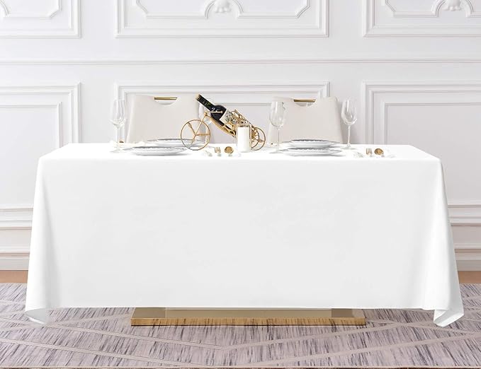 Surmente White Rectangle Tablecloth 90 x 132-inch Rectangular Polyester Table Cloth for Weddings, Banquets, or Restaurants