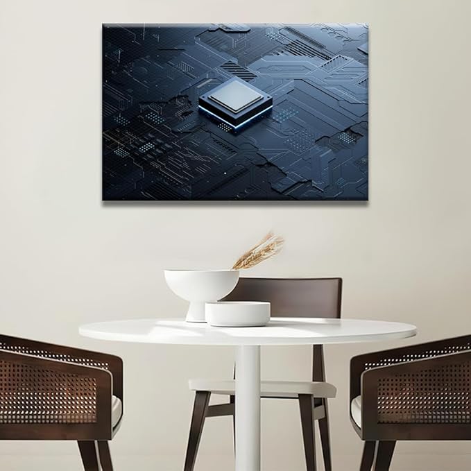 Central Computer Processors CPU Canvas Wall Art Technology Digital Wall Art for Living Room Paintings Posters Modern CPU Home Decor Framed Wall Art Decorations 24x36 INCH