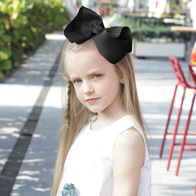 Oaoleer Big Hair Bows for Girls 12 PCS 6" Black Grosgrain Ribbon Large Boutique Bow Alligator Clips Hair Accessories for Toddlers Little Girls Kids