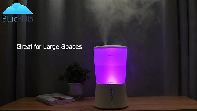 BlueHills Large 2000 ML XL Essential Oil Diffuser Premium Aromatherapy Humidifier for Big Room Home Long Run Extra Large Capacity for Huge Area 2 Liter 2L Color Changing Lights Cool High Mist White-S1