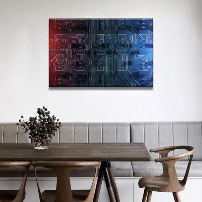 Abstract Computer Motherboard Wall Art Wall Painting CPU Concept Wall Decorations for Living Room Computer Chip Framed Modern Artwork for Home Walls Bedroom Decor 24x36 INCH