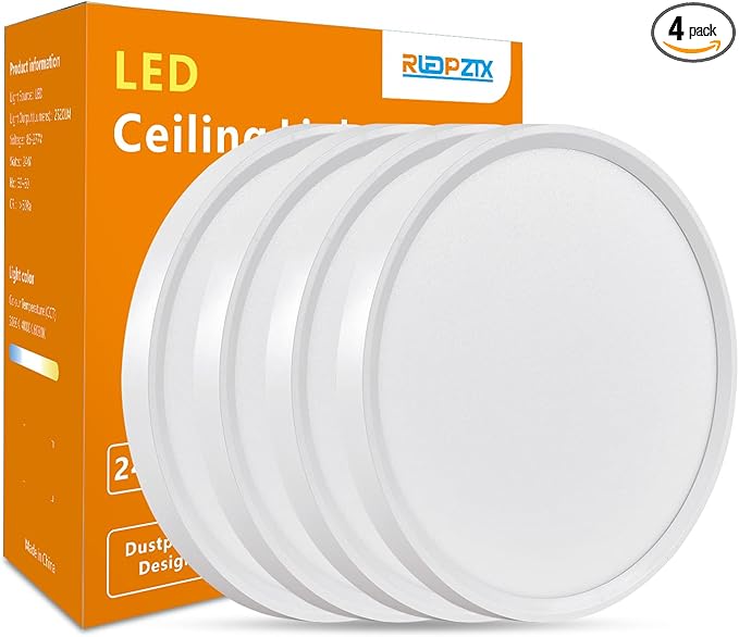 4PK 12 Inch LED Flush Mount Ceiling Light, 24W, 2520LM,3000K/4000K/6000K CCT Selectable, Round Flat Panel Low Profile Ceiling Light Fitures for Hallway, Kitchen, Bedroom, Laundry Room,White
