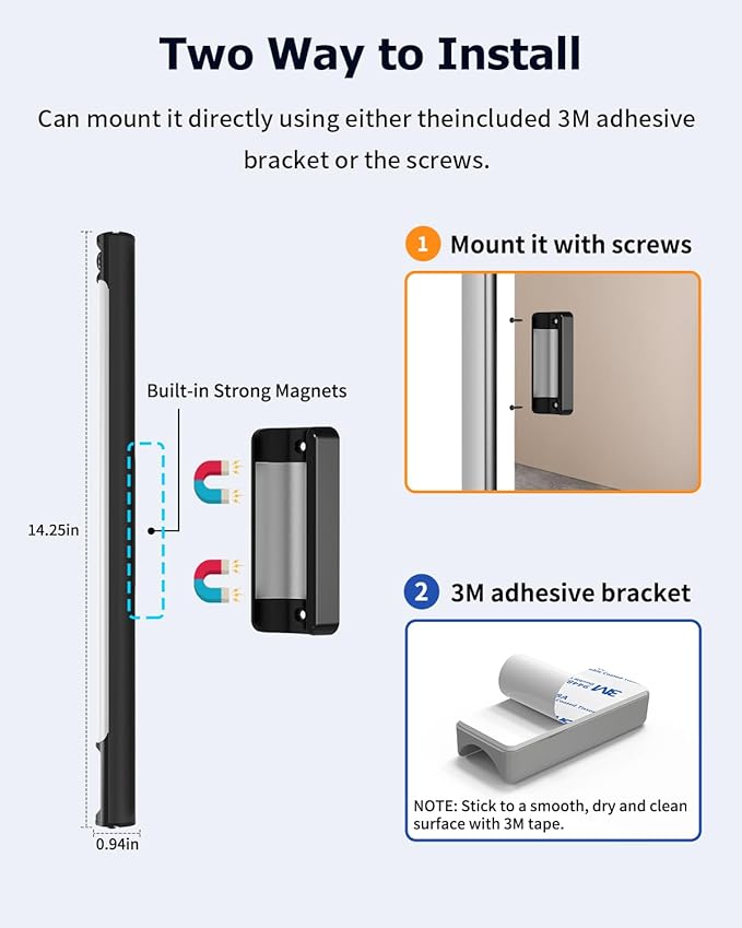 Under Cabinet Lights, 3 Color Dimmable Motion Sensor Light Indoor, 14 Inch Wireless Closet Lights 64 LED with Digital Display, 3600mAh Rechargeable Battery Operated Under Counter Light