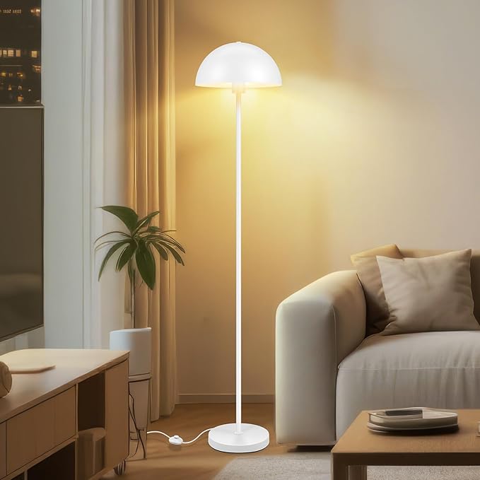 Modern Floor Lamps for Living Room, White Metal Mushroom Lamp, 66" Tall Corner Lamp, Footswitch, Bright Industrial Standing Lamps for Bedroom Nursery, Mid Century Modern Home Decor(E26 Base, NO BULB)