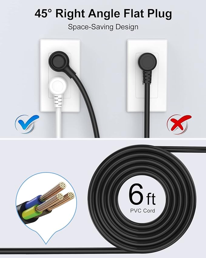 2 Pack Power Strip Surge Protector - AUOPLUS 6 Outlets 4 USB Ports 6Ft Long Extension Cords, Flat Plug Overload Protection, 2100 Joules, Wall Mount for Home, Office and Dorm Essential, ETL Listed