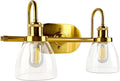 Lightdot Brushed Nickel Bathroom Light Fixture, 17.5IN 2-Light Bathroom Vanity Light with Clear Glass Shades, 60W Max/120V Modern Gold Vanity Lights for Mirror Kitchen Living Room, E26 Base-Gold