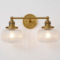 Double Vintage Wall Sconces 2-Lights Brass Gold Bathroom Vanity Light with Clear Striped Glass Shade Indoor Hardwire Wall Sconce Lighting for Bathroom Living Room Bedroom Kitchen
