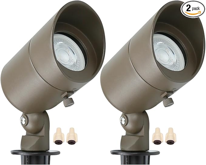 Lumina Lighting® 5W Landscape Lighting 12V Landscape Lights Low Voltage Landscape Spotlights Warm White Waterproof Outdoor Replaceable LED Bulb for Garden,Lawn,Porch,Patio and Yard (Bronze) (2-Pack)