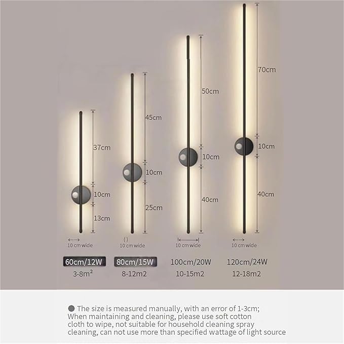 LED Long Strip Wall Lights with Motion Sensor Wall Lamp 3000K/4000K/6000K Wall Modern Simple Aluminum Mounted Indoor Bedside Decoration Light Living Room(Black Neutral Light,120cm)