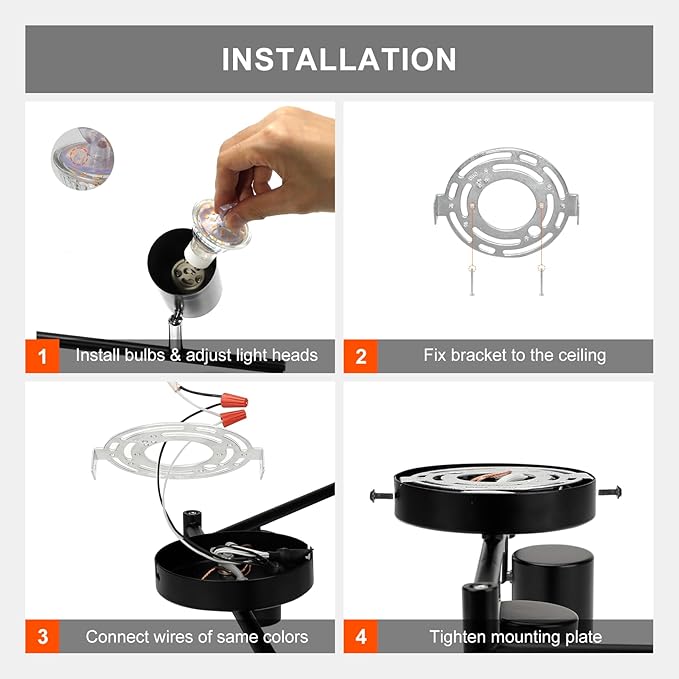 Ketom 6-Light Track Lighting Fixtures Ceiling, GU10 Black Led Ceiling Spotlight, Modern Track Light Kit for Kitchen Hallway Bedroom Living Room