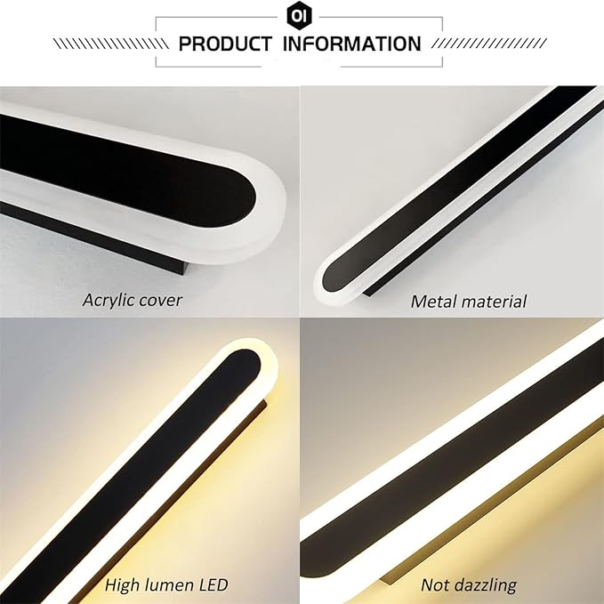 Modern LED Wall Sconce with Motion Sensor Interior Acrylic Black Wall Lamp Indoor Minimalist Long Wall Light Inside Lighting Fixtures for Living Room Bathroom Front Door Bedroom (180CM,Warm Light)