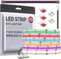 BTF-LIGHTING FCOB COB LED Strip RGBW 4000K 896LED/m 16.4FT DC12V Color Changing Flexible High Density Uniform Light 12mm Width for Home Indoor Decoration(No Adapter or Controller)