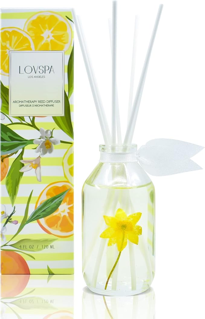 LOVSPA Reed Diffuser Set, Coastal Citrus Scented Oil Diffuser with Sticks, Home Fragrance Accessories for Bathroom Shelf Decor, Aroma Diffusers for Home or Office Desk, USA Made