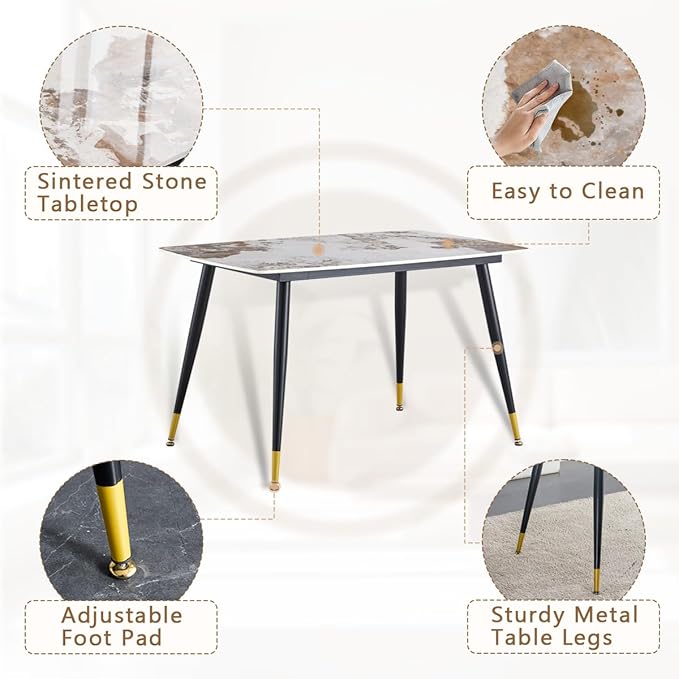 Small Dining Table Set for 4，50'' Sintered Stone Table with 4 Chair Dining Table Set, Easy to Assemble，Suitable for Small Spaces