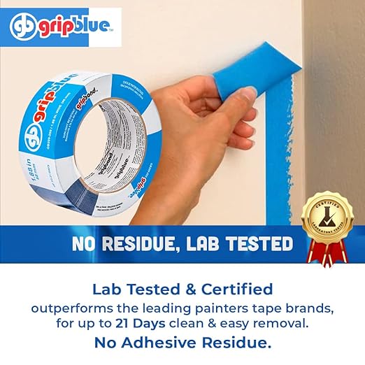 Blue Painters Tape 2 Inch Wide, 1 Roll Masking Tape - Perfect for Precise Lines on Walls & Trim, Multi-Surface, Residue-Free, Easy Removal - Ideal for Indoor & Outdoor Use, 1.88in x 60yds
